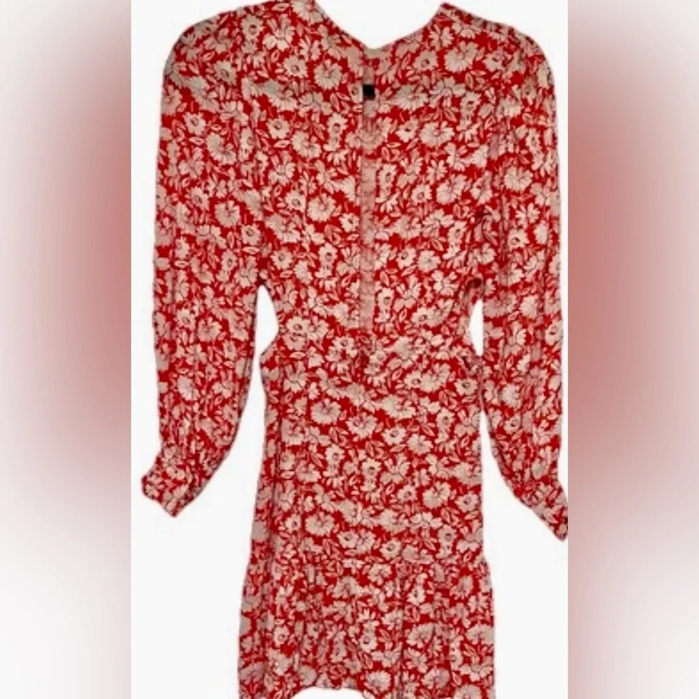 Topshop Red Floral Mini Dress Ruffle Vintage-Style Side Cut Out‎s Fairy Size 2 - Picture 4 of 13